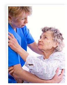 caretaker assisting her elderly patient